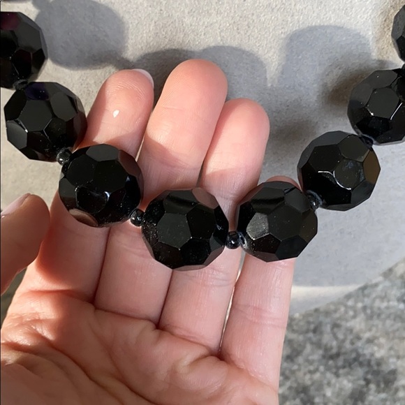 Jet Black Chunky Beaded Necklace 17-18” Long - Picture 2 of 3